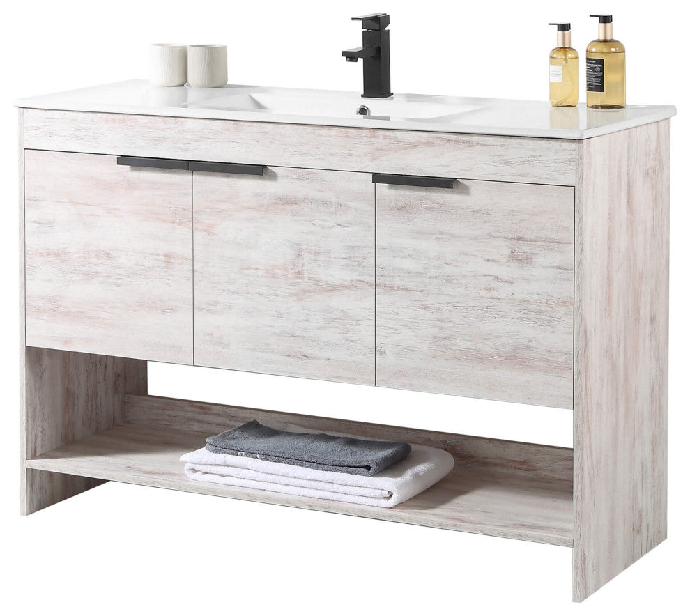 Phoenix Bath Vanity With Ceramic Sink - Full Assembly Required, Rustic White, 48 Inch