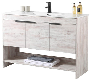 Phoenix Bath Vanity With Ceramic Sink - Full Assembly Required, Rustic White, 48 Inch