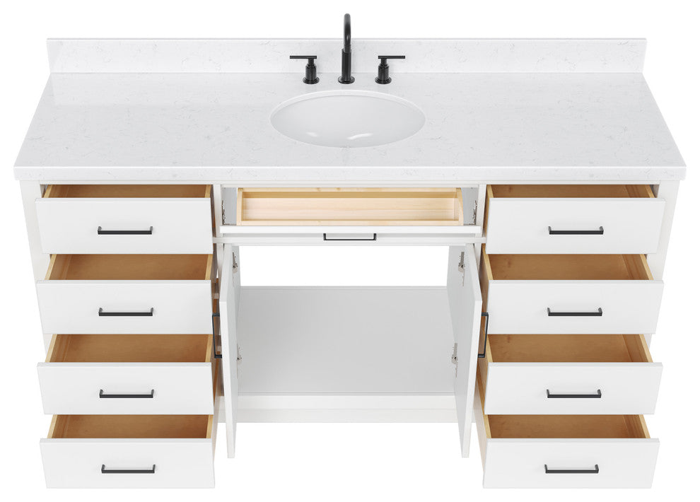 Ariel Hepburn 66"  Single Oval Sink Vanity, Carrara Quartz