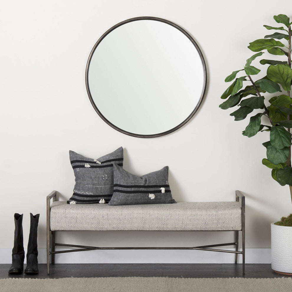 Piper Black Metal Frame Round Mirror, 36"