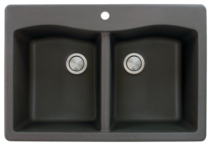 Aversa 33"x22"x9.5" Granite Double Drop Kitchen Sink, 1 Faucet Hole, Black