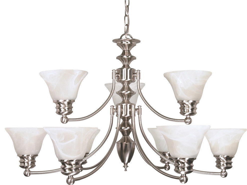 Empire 9 Light - 32" Chandelier Alabaster Glass Bell Shades, 2-Tier