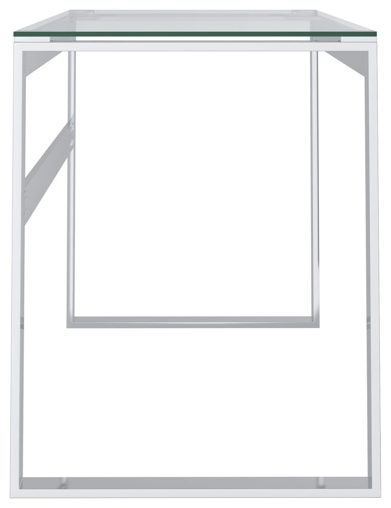Contemporary Glass and Stainless Steel Desk, Silver