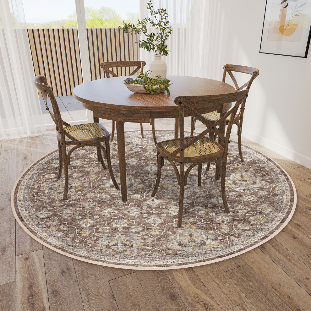 Indoor/Outdoor Marbella MB4 Mocha Machine Washable 10' x 10' Round Rug