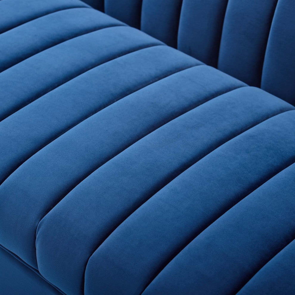 Tufted Sofa, Velvet, Blue Navy, Modern, Living Lounge Hotel Lobby Hospitality