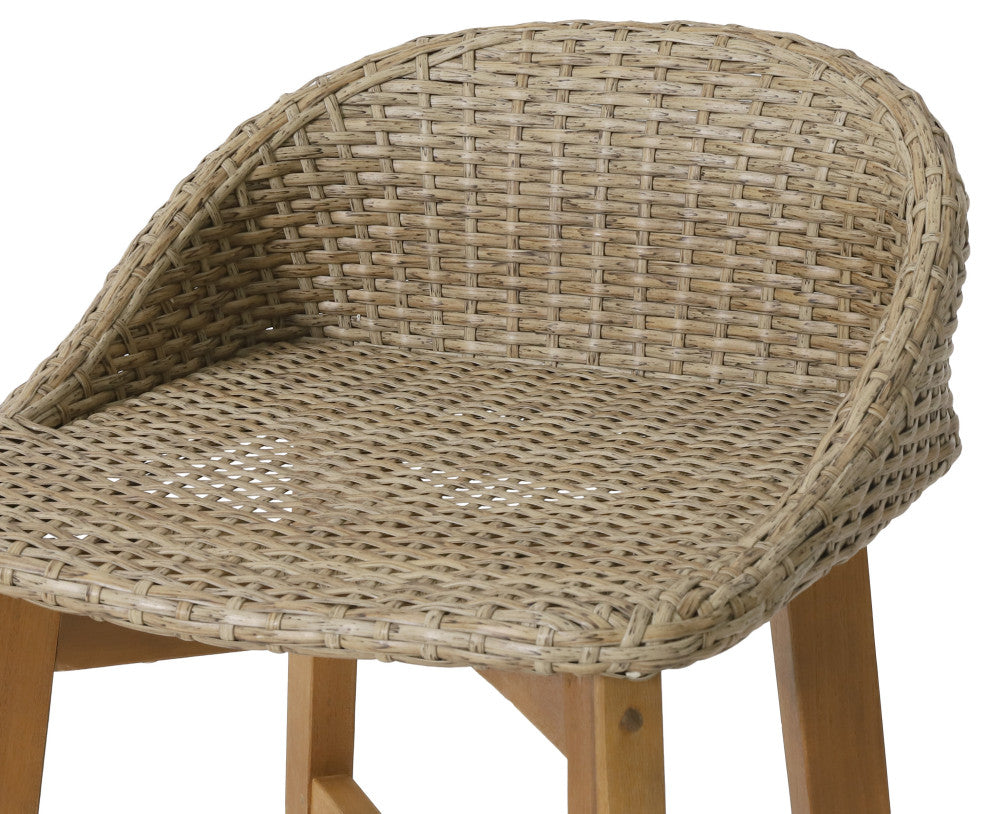 Beeson Outdoor Wicker and Acacia Wood 30" Barstools, Set of 2