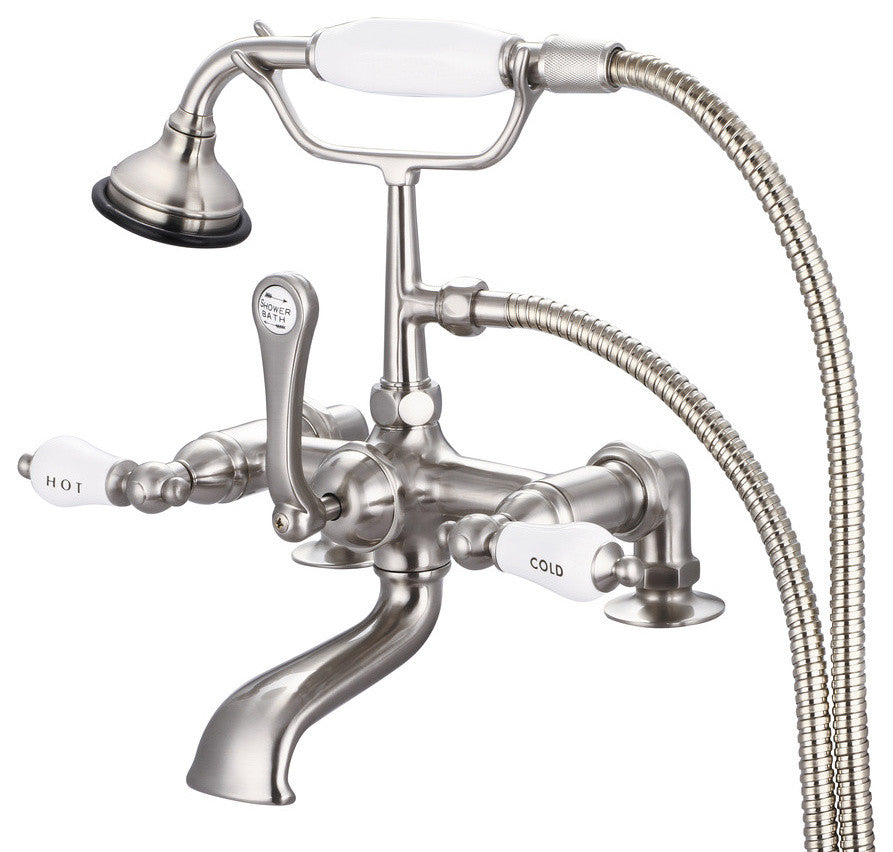 Vintage Classic Deck Mount Tub Faucet With Handshower, Brushed Nickel Finish Wit