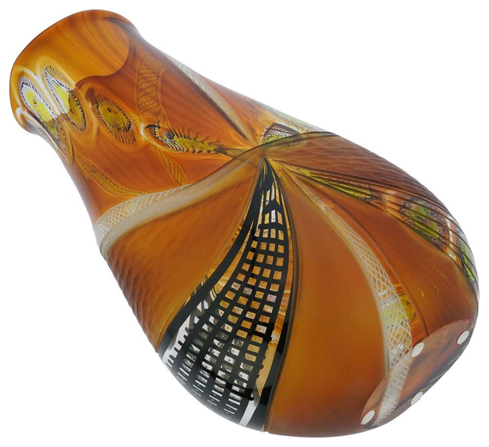 GlassOfVenice Battuto Murano Glass Vase - Amber Brown