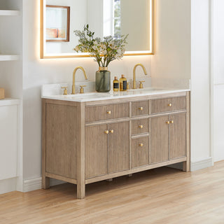 Cerrito Bathroom Vanity, Natural Oak, 60" Double, without Mirror