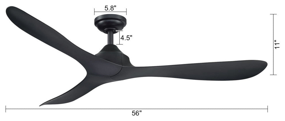 56" Modern Propeller Ceiling Fan with Remote Control and DC Reversible Motor, Black