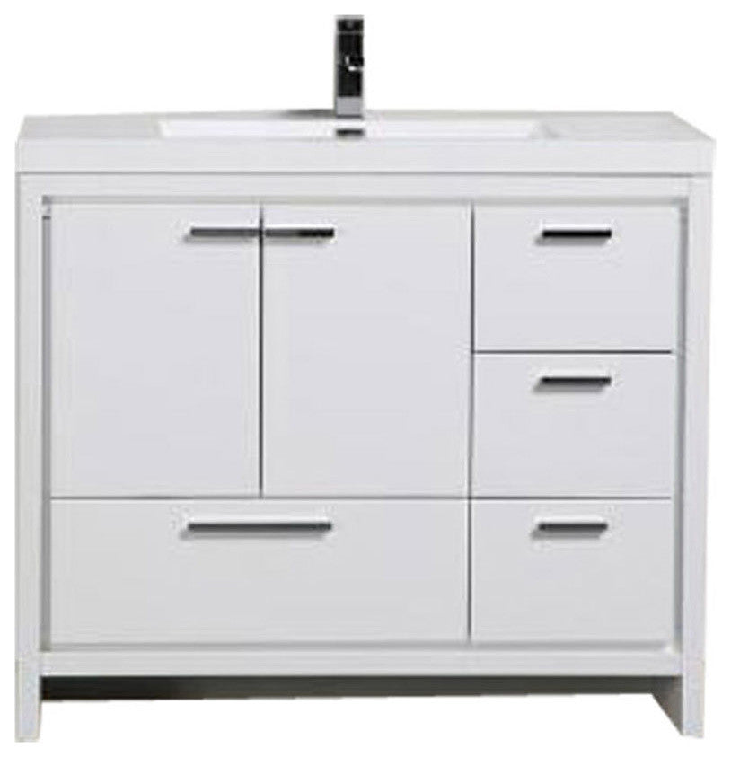 Alma Allier 42 inch free standing vanity with sink, Gloss White, Right Drawer