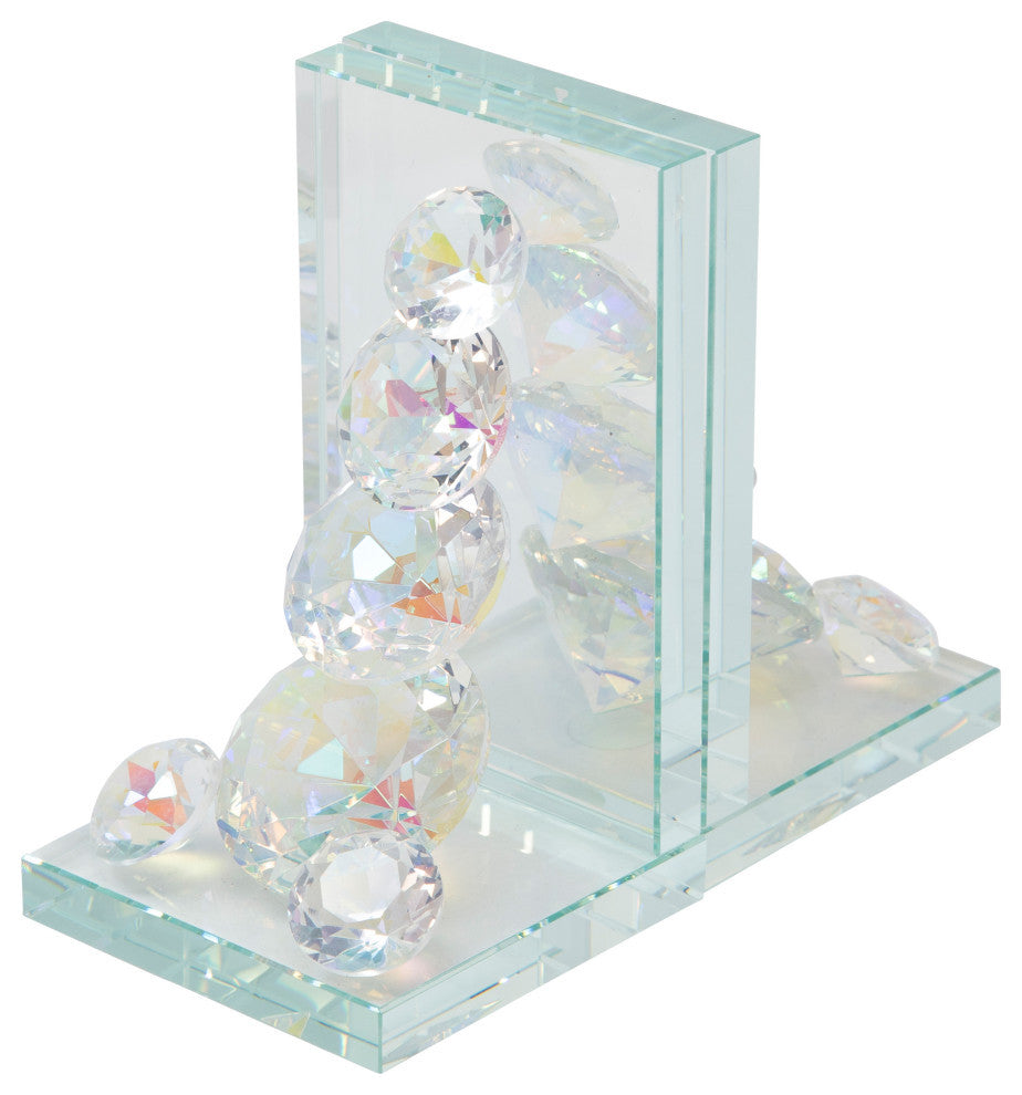 Set of 2 Crystal Diamond Bookends, Rainbow