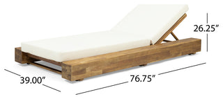 Ursula Outdoor Acacia Wood Chaise Lounge and Cushion Set, Set of 2, Cream