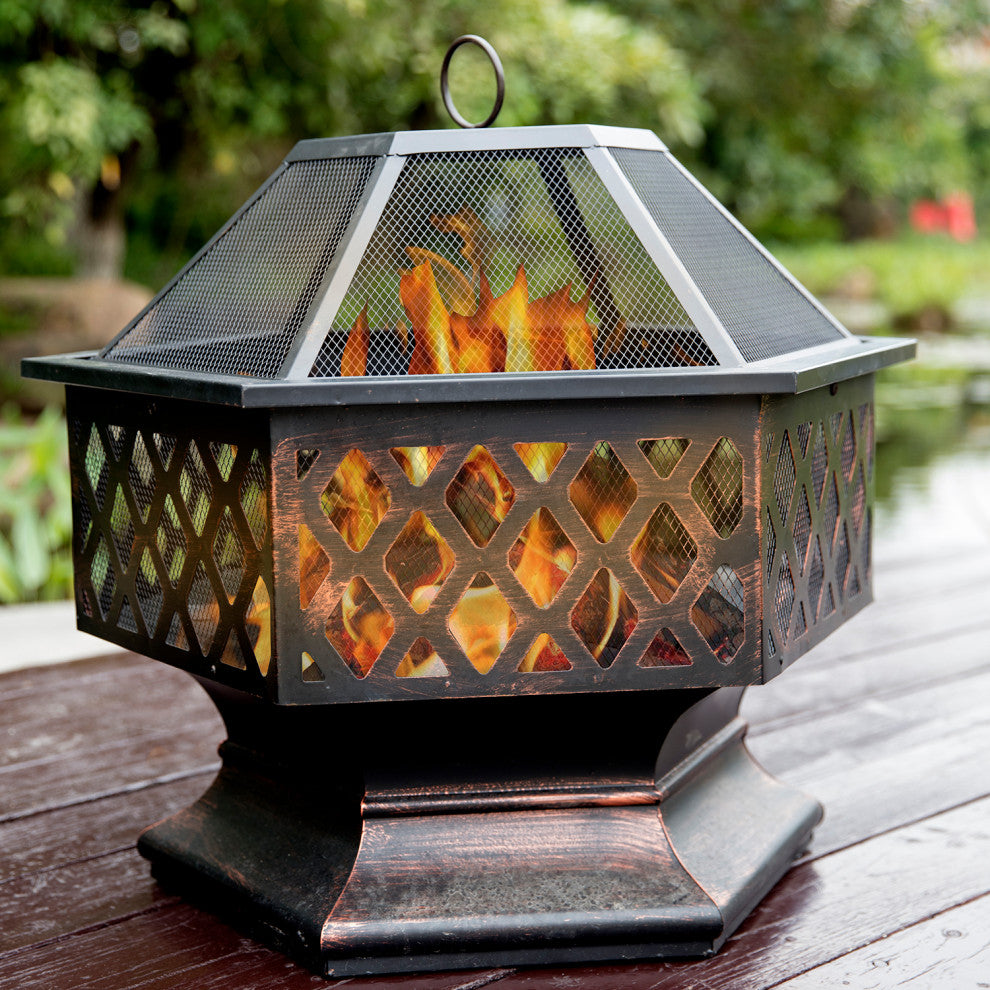 25.22'' H x 24.42'' W Iron Wood Burning Outdoor Fire Pit