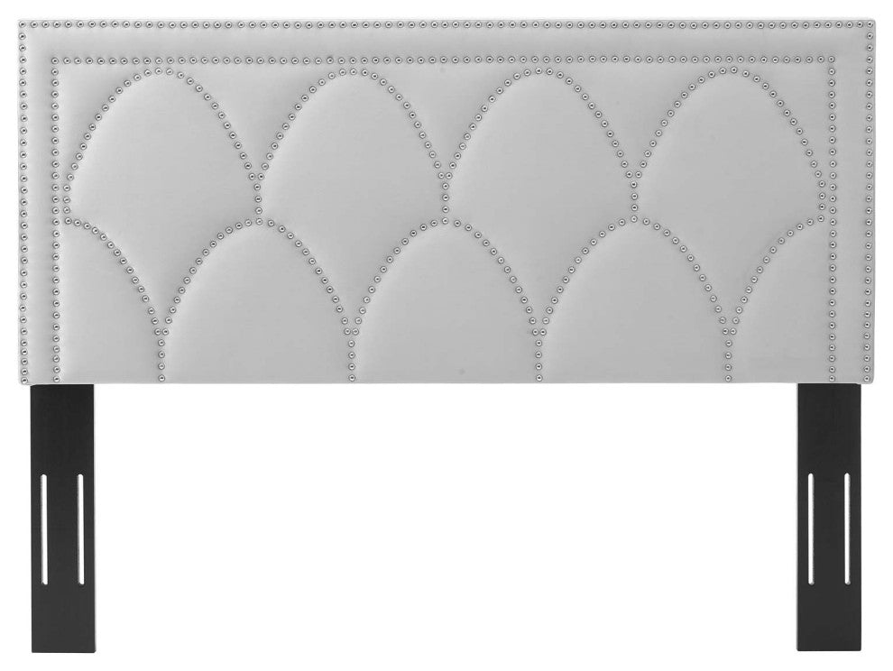 Headboard, Nailhead, Twin Size, Gray, Velvet, Modern, Bedroom Guest Suite
