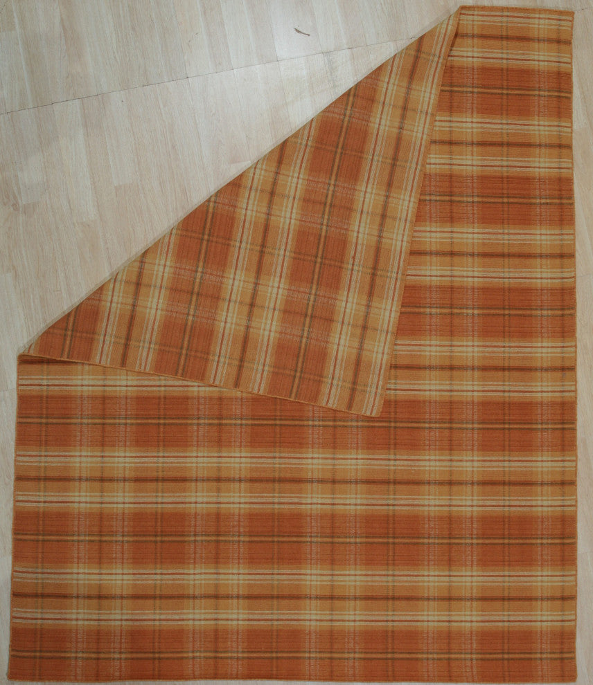 EORC Orange Hand Knotted Wool Plaid Rug, 8'x10'