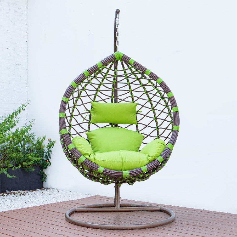 LeisureMod Wicker Hanging Egg Swing Chair Indoor Outdoor Use