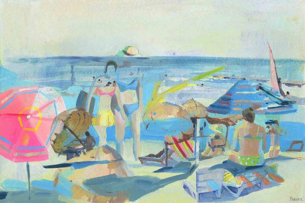"Family Beach Time" Painting Print on Wrapped Canvas, 60"x40"