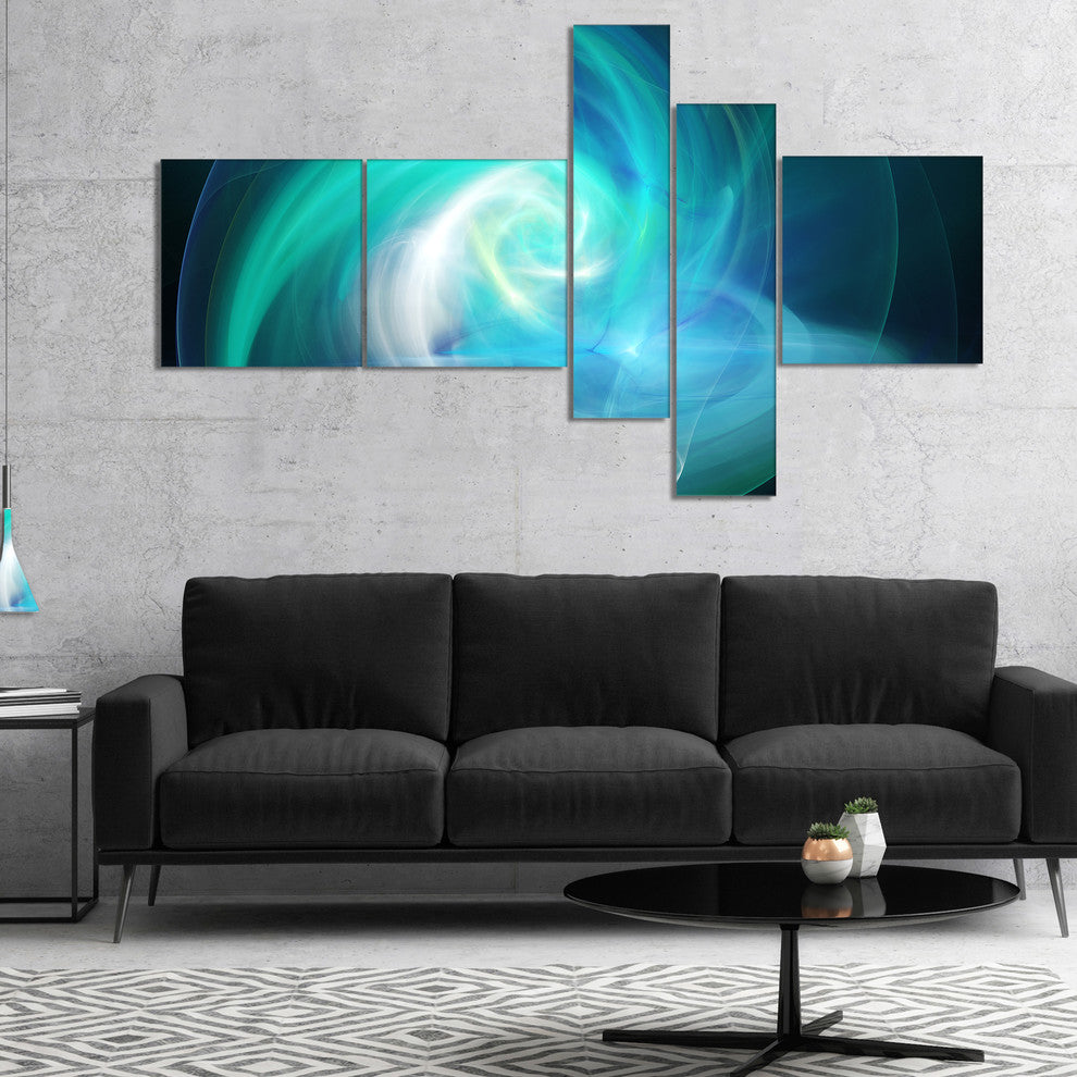 Blue Fractal Abstract Illustration, Abstract Canvas Wall Art, 60"x32", 5 panels