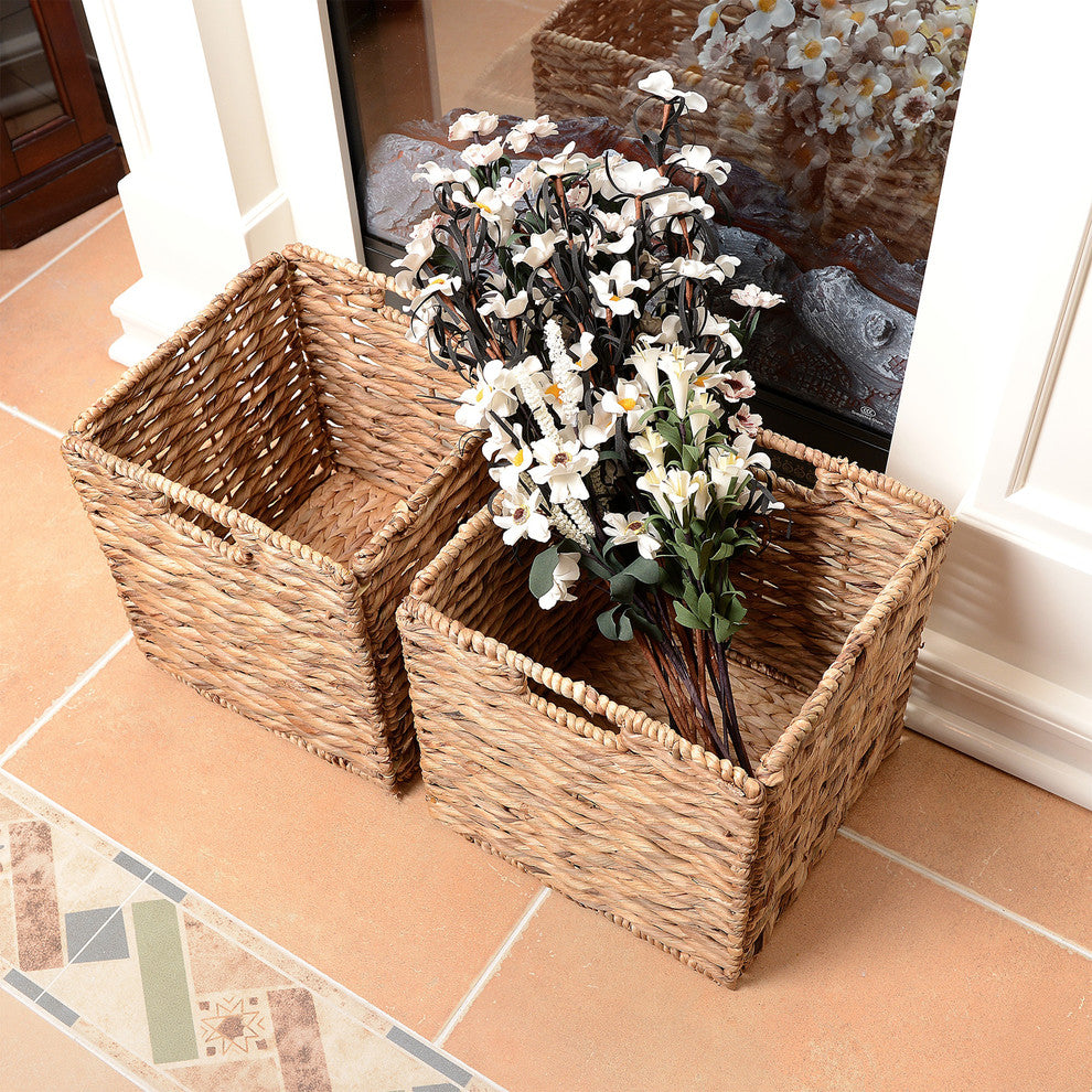 Villacera 12" Square Handmade Twisted Wicker Storage Bin Set of 2