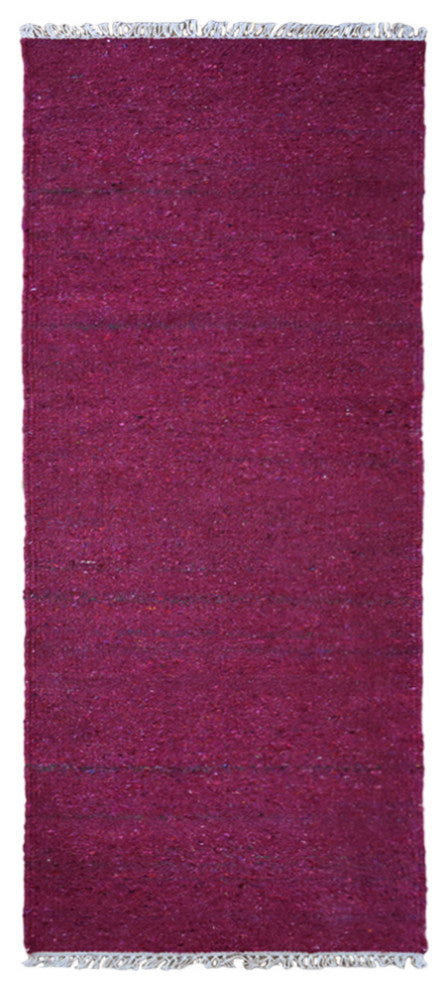 HAND WOVEN FLAT WEAVE KILIM COTTON & POLYESTER AREA RUGS -Rectangle,Pink,Solid, [Runner] 2'6''x10'