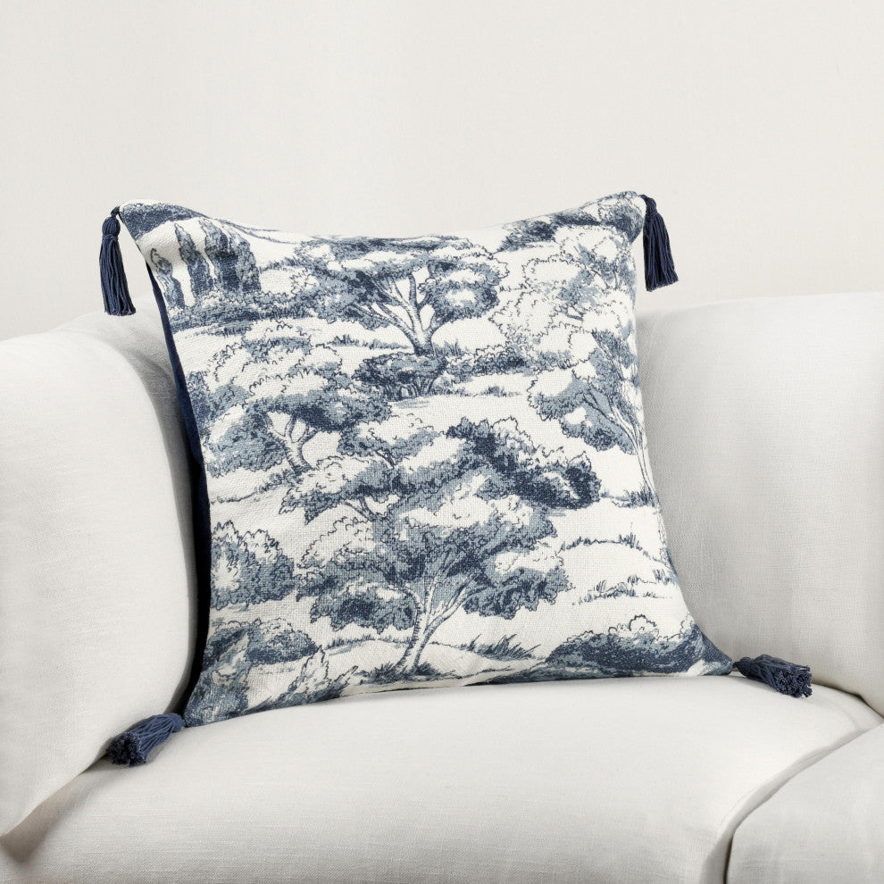 Stonework 22" Cotton Linen Blend Throw Pillow, Denim Blue