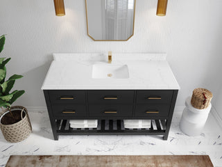 Parker 60" Single Sink Bath Vanity, Black 1.5" Empira White Quartz
