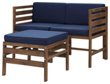 Pemberly Row Modular Acacia Patio Arm Chairs and Ottoman in Dark Brown/Navy Blue