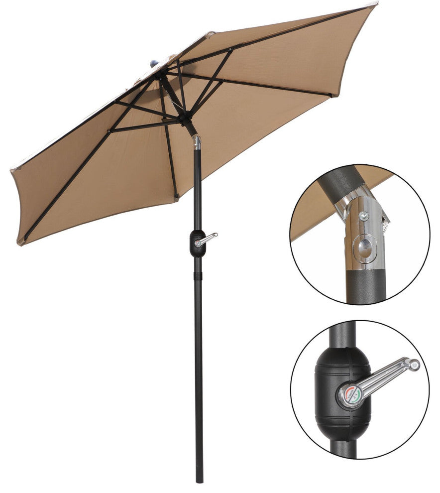 8' Outdoor Patio Steel Market Umbrella With Push Button Tilt and Crank, Khaki