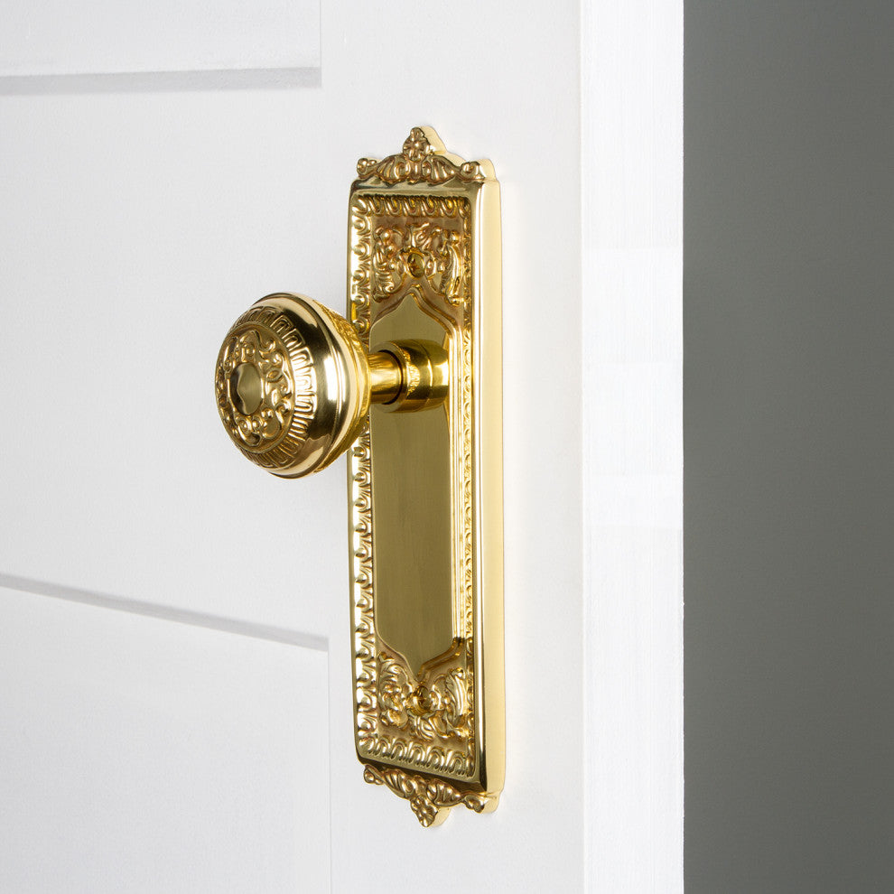Single Egg & Dart Plate With Egg & Dart Knob, Polished Brass, Unlacquered Brass