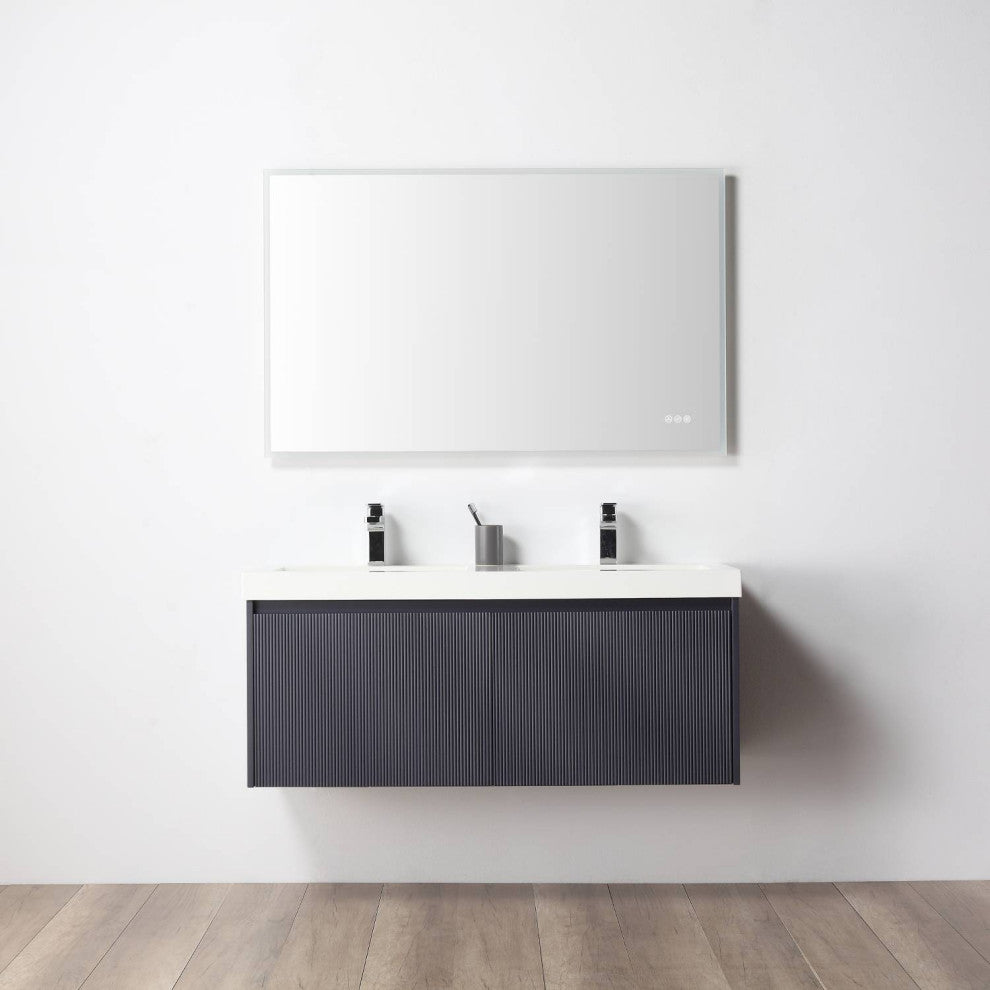 Floating Bathroom Vanity with Sink, Wall Mounted Vanity, Blue, 48" W/ Double Sinks