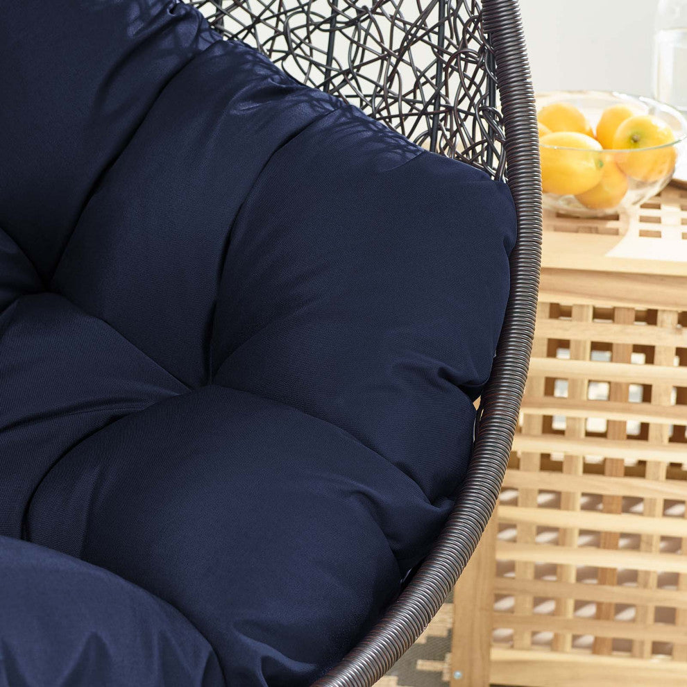 Swing Lounge Chair, Black Navy Blue, Outdoor Patio Balcony Cafe Bistro Garden