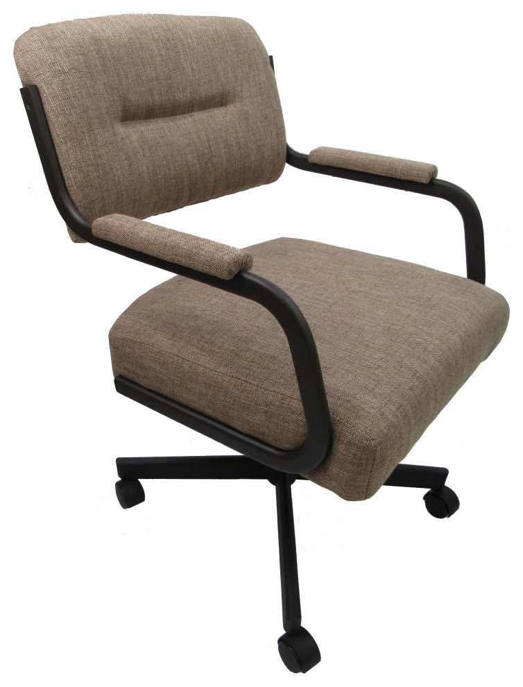 Set of 4, Swivel Metal Caster Dining Chairs M-110, Basin Beige on Brown