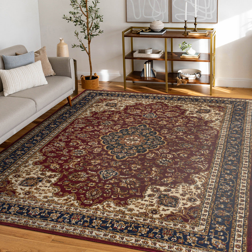 Kirsten Transitional Border Area Rug, Red, 8'9''x12'3''