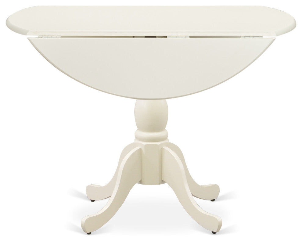 5 Pc Dining Set, 1 Drop Leaves Dining Table, 4 Cream Chair, Linen White Finish