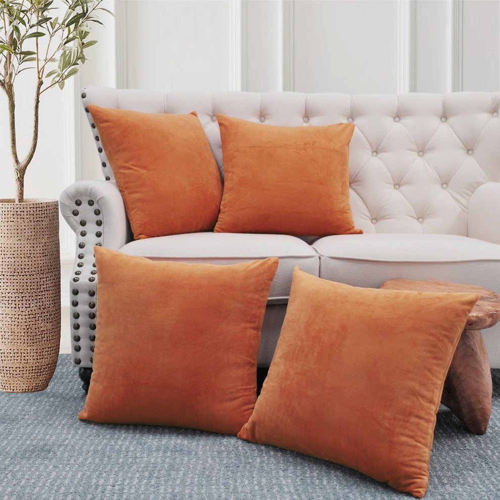 Supersoft Throw Pillow Cover 4 Piece Set, Burnt Orange