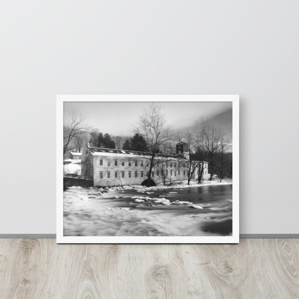 Winter at Powder Mill Rural Landscape Framed Photo Paper Wall Art Prints, White, 16" X 20"