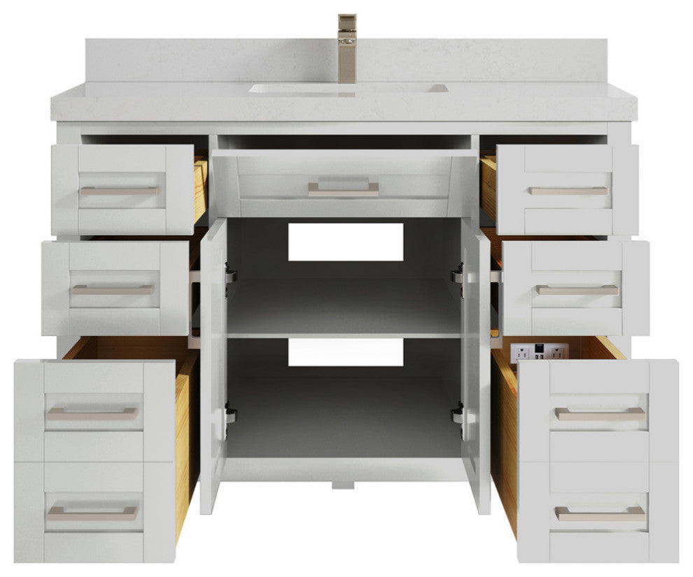Cambridge 48 Single Sink Bath Vanity in Coventry Gray 2" Carrara Quartz