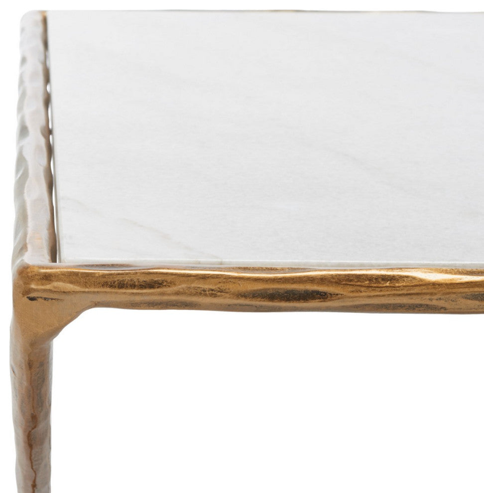 Safavieh Couture Debbie Rectangle Metal Coffee Table, Brass/White