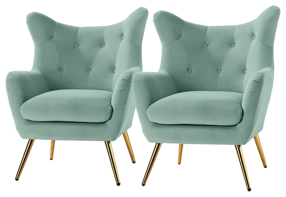 Upholstered Accent Chair With Tufted Back, Set of 2, Sage