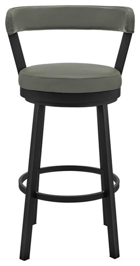 Armen Living Kobe 26" Faux Leather & Metal Swivel Counter Stool in Gray/Black