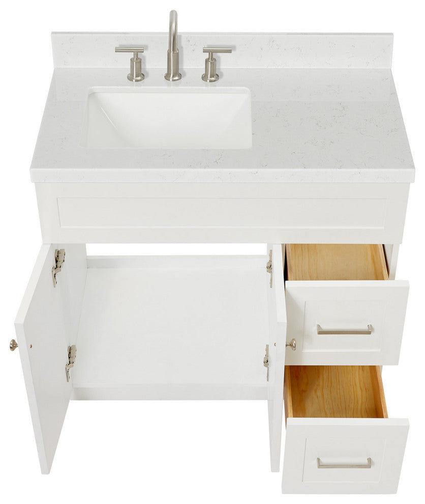 Ariel Hamlet 36" Single Left Rectangle Sink Bathroom Vanity, Carrara Quartz