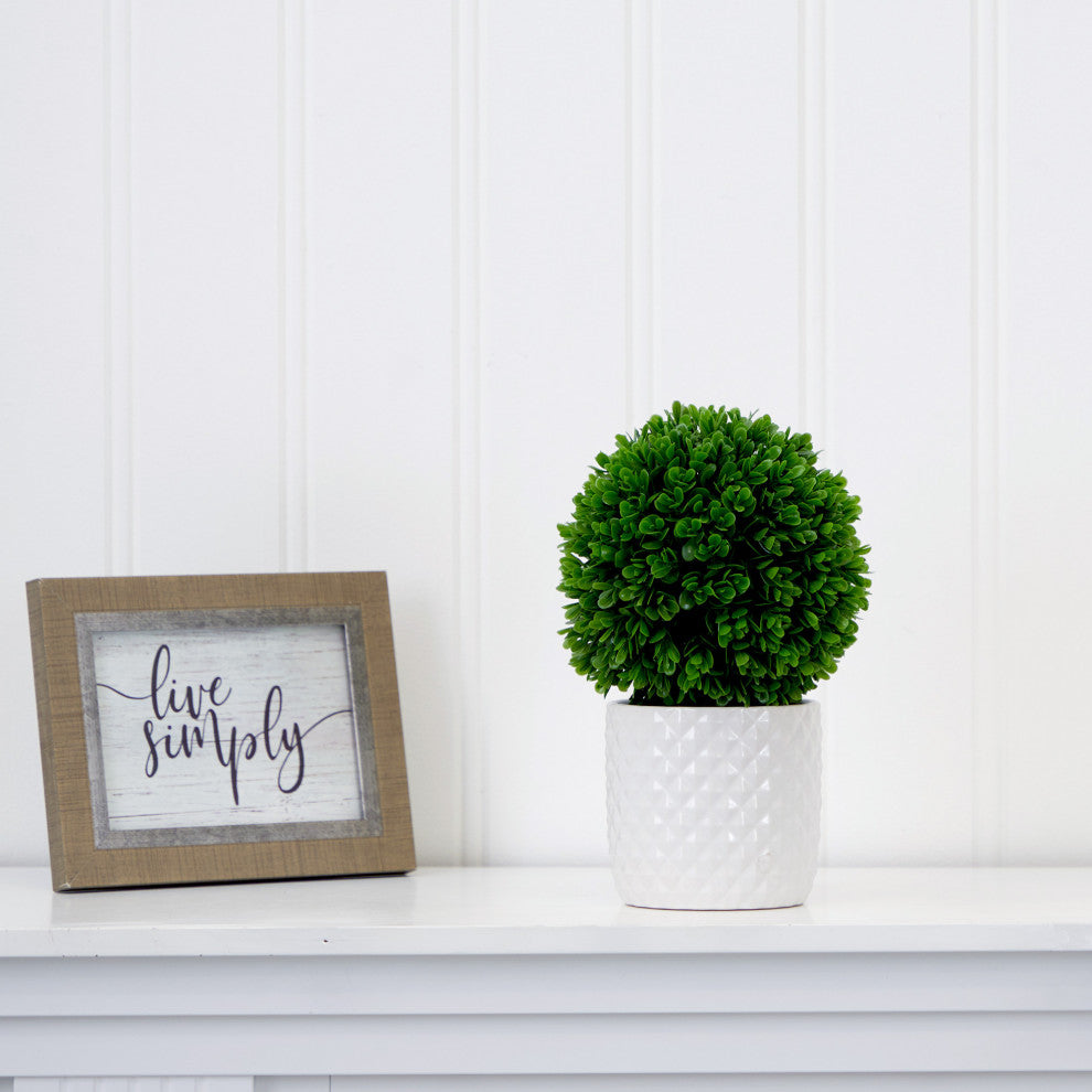 10in. Artificial Boxwood Topiary Plant with Decorative Planter