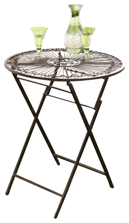 Provence Metal Folding Garden Bistro Table, Warm Brown