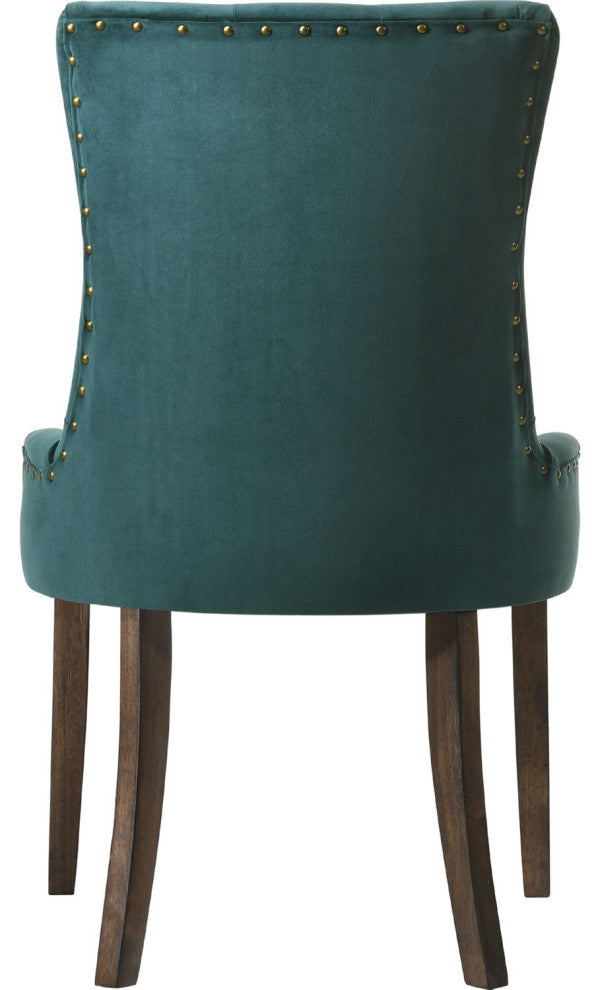 Set of 2 Green Velvet Side Chair, Espresso Finish