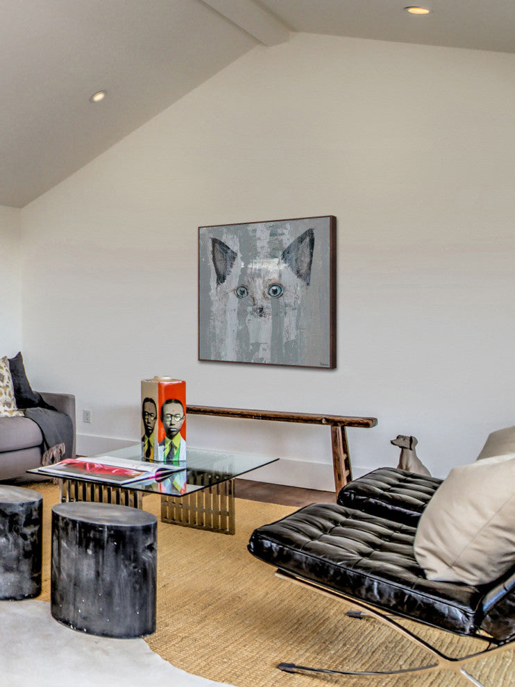 "Blue Eyed Cat" Floater Framed Painting Print on Canvas, 40"x40"