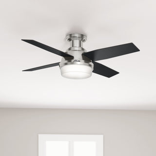 Hunter Fan Company  44" Dempsey Low Profile  Ceiling Fan With Light + Remote, Brushed Nickel