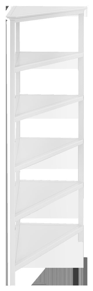 White Five Tier Solid Wood Corner Bookcase