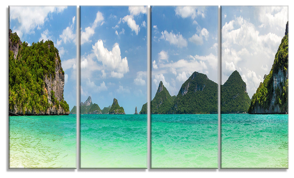 Thailand Beach Panorama, Landscape Canvas Art Print, 48"x28", 4 Panels