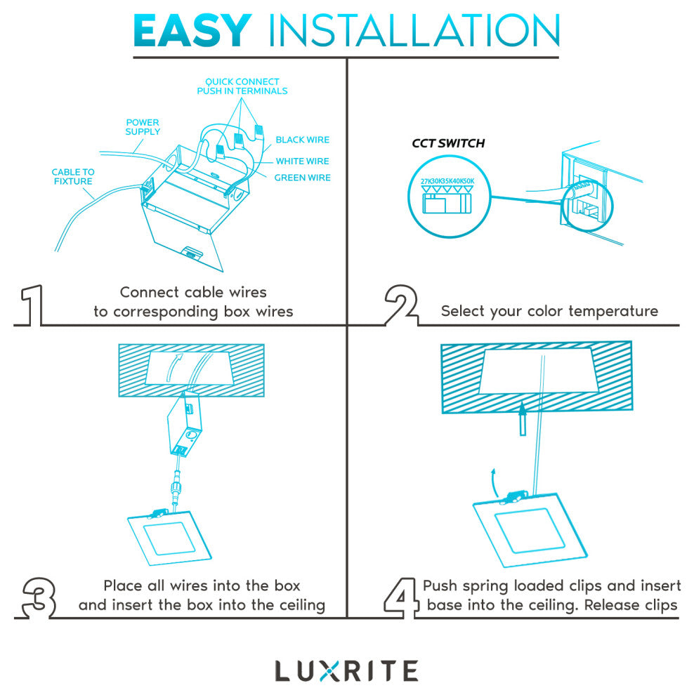 Luxrite 4" Ultra Thin LED Recessed Light 5 Color Selectable 6 Pack